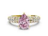 Yellow gold Fancy Pink Pear  Diamond Pavé Band Solitaire Ring with Four-Prong Setting_49