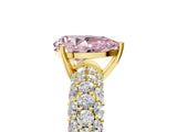 Yellow gold Fancy Pink Pear  Diamond Pavé Band Solitaire Ring with Four-Prong Setting_54