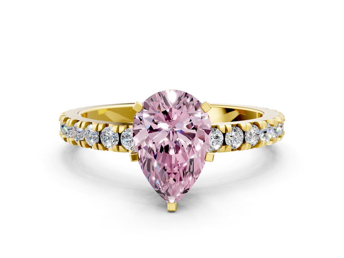 Yellow gold Fancy Pink Pear  Diamond Pavé Band Solitaire with Four-Prong Setting_183