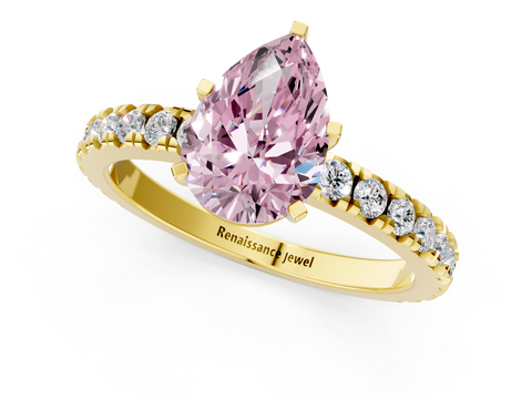 Yellow gold Fancy Pink Pear  Diamond Pavé Band Solitaire with Four-Prong Setting_184