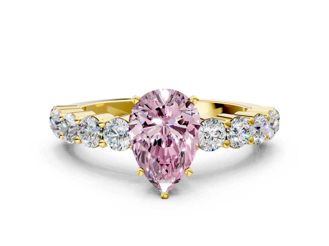 Yellow gold Fancy Pink Pear  Diamond Pavé Band Solitaire with Four-Prong Setting_3