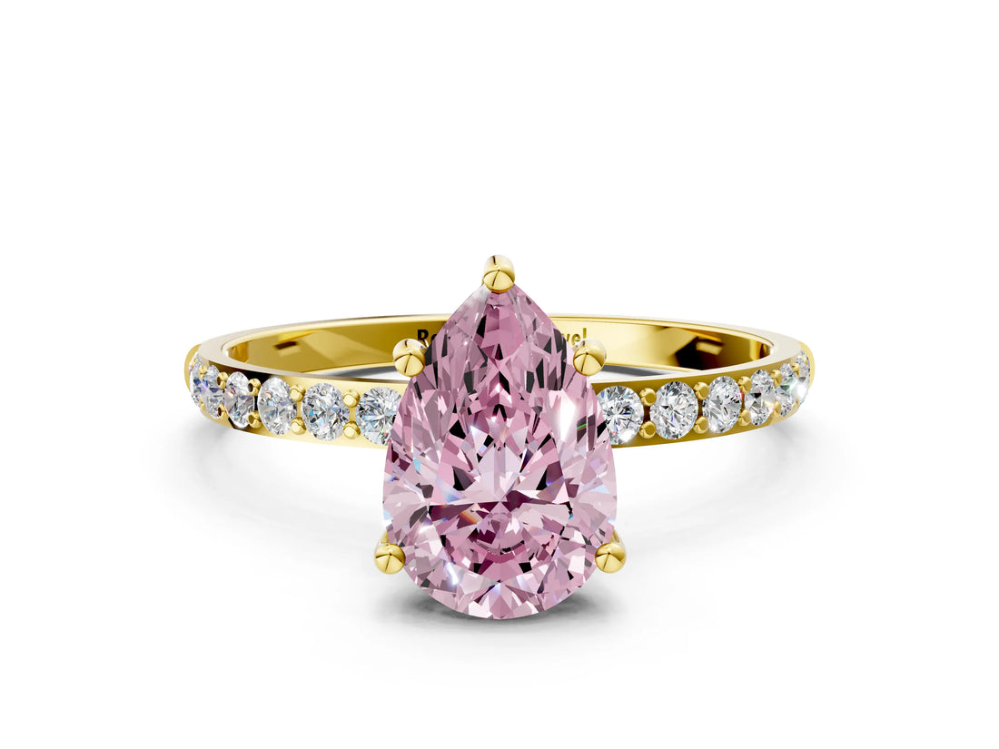 Yellow gold Fancy Pink Pear  Diamond Pavé Band with Six-Prong Setting_51