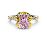 Yellow gold Fancy Pink Pear  Diamond Pave Band with Floral Prong Setting_27