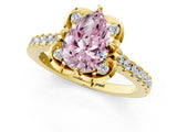 Yellow gold Fancy Pink Pear  Diamond Pave Band with Floral Prong Setting_28