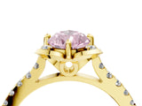 Yellow gold Fancy Pink Pear  Diamond Pave Band with Floral Prong Setting_31