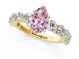 Yellow gold Fancy Pink Pear  Diamond Prong Setting with Side Stones on a Pave Band_113
