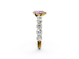 Yellow gold Fancy Pink Pear  Diamond Prong Setting with Side Stones on a Pave Band_114