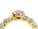 Yellow gold Fancy Pink Pear  Diamond Prong Setting with Side Stones on a Pave Band_116