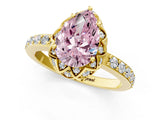 Yellow gold Fancy Pink Pear  Diamond Solitaire Ring with Shared Prong Pavé Band_67
