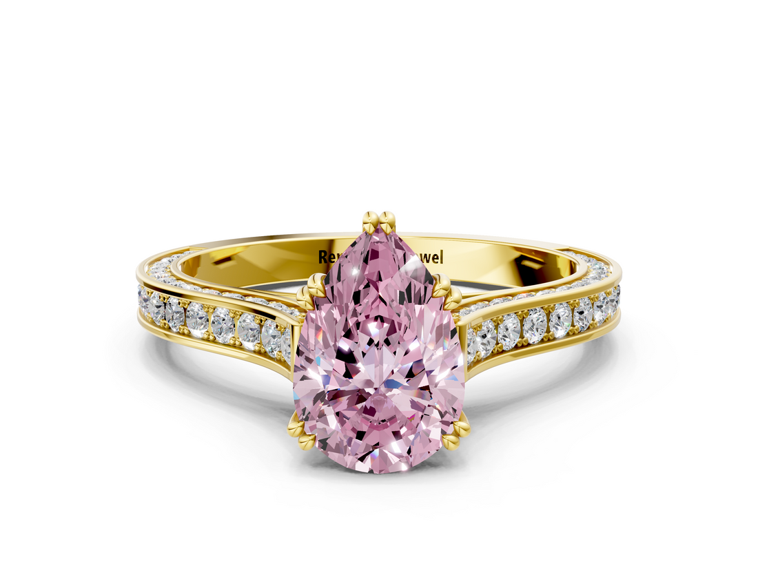 Yellow gold Fancy Pink Pear  Diamond Solitaire with Pave Band and Six-Prong Setting_20