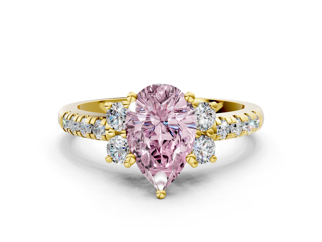 Yellow gold Fancy Pink Pear  Diamond Three-Stone Pave Band with Four-Prong Setting_20