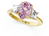 Yellow gold Fancy Pink Pear  Diamond Three-Stone Ring with Trapezoid Side Stones and Prong Setting_17