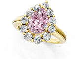 Yellow gold Fancy Pink Pear  Halo Cluster Diamond Engagement Ring with Prong Setting and Polished Band_21