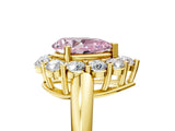 Yellow gold Fancy Pink Pear  Halo Cluster Diamond Engagement Ring with Prong Setting and Polished Band_25