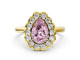 Yellow gold Fancy Pink Pear  Halo Cluster Diamond Engagement Ring with Solitaire Band and Prong Setting_47