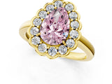 Yellow gold Fancy Pink Pear  Halo Cluster Diamond Engagement Ring with Solitaire Band and Prong Setting_48