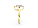 Yellow gold Fancy Pink Pear  Halo Cluster Diamond Engagement Ring with Solitaire Band and Prong Setting_49