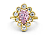 Yellow gold Fancy Pink Pear  Halo Diamond Cluster Engagement Ring with Milgrain Bezel Setting and Solitaire Band_75