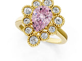 Yellow gold Fancy Pink Pear  Halo Diamond Cluster Engagement Ring with Milgrain Bezel Setting and Solitaire Band_76