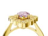 Yellow gold Fancy Pink Pear  Halo Diamond Cluster Engagement Ring with Milgrain Bezel Setting and Solitaire Band_79