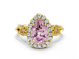 Yellow gold Fancy Pink Pear  Halo Diamond Engagement Ring with Filigree Band and Four-Prong Setting_81