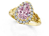 Yellow gold Fancy Pink Pear  Halo Diamond Engagement Ring with Filigree Band and Four-Prong Setting_82