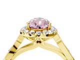 Yellow gold Fancy Pink Pear  Halo Diamond Engagement Ring with Filigree Band and Four-Prong Setting_85