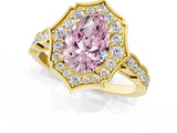 Yellow gold Fancy Pink Pear  Halo Diamond Engagement Ring with Milgrain Band and Four-Prong Setting_4