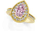 Yellow gold Fancy Pink Pear  Halo Diamond Engagement Ring with Milgrain Pave Band and Four-Prong Setting_13