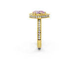 Yellow gold Fancy Pink Pear  Halo Diamond Engagement Ring with Milgrain Pave Band and Four-Prong Setting_14
