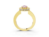 Yellow gold Fancy Pink Pear  Halo Diamond Engagement Ring with Milgrain Pave Band and Four-Prong Setting_15