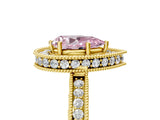 Yellow gold Fancy Pink Pear  Halo Diamond Engagement Ring with Milgrain Pave Band and Four-Prong Setting_17
