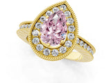 Yellow gold Fancy Pink Pear  Halo Diamond Engagement Ring with Milgrain Pave Band and Four-Prong Setting_39