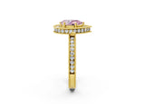 Yellow gold Fancy Pink Pear  Halo Diamond Engagement Ring with Milgrain Pave Band and Four-Prong Setting_40
