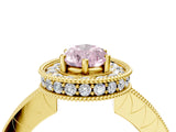 Yellow gold Fancy Pink Pear  Halo Diamond Engagement Ring with Milgrain Pave Band and Four-Prong Setting_42