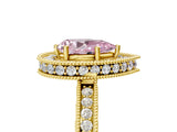 Yellow gold Fancy Pink Pear  Halo Diamond Engagement Ring with Milgrain Pave Band and Four-Prong Setting_43