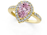 Yellow gold Fancy Pink Pear  Halo Diamond Engagement Ring with Pavé Band and Four-Prong Setting_100