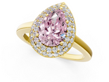 Yellow gold Fancy Pink Pear  Halo Diamond Engagement Ring with Solitaire Band and Four-Prong Setting_20