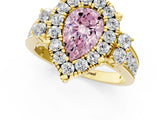 Yellow gold Fancy Pink Pear  Halo Diamond Engagement Ring with Split Shank and Four-Prong Setting 1