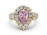 Yellow gold Fancy Pink Pear  Halo Diamond Engagement Ring with Split Shank and Four-Prong Setting
