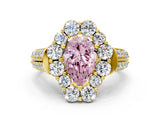 Yellow gold Fancy Pink Pear  Halo Diamond Engagement Ring with Split Shank and Prong Setting_65