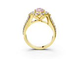 Yellow gold Fancy Pink Pear  Halo Diamond Engagement Ring with Split Shank and Prong Setting_68