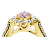Yellow gold Fancy Pink Pear  Halo Diamond Engagement Ring with Split Shank and Prong Setting_69