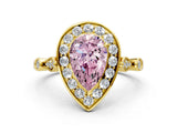 Yellow gold Fancy Pink Pear  Halo Diamond Engagement Ring with Twisted Band and Four-Prong Setting 1