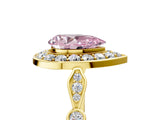 Yellow gold Fancy Pink Pear  Halo Diamond Engagement Ring with Twisted Band and Four-Prong Setting