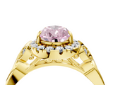 Yellow gold Fancy Pink Pear  Halo Diamond Engagement Ring with Vintage-Inspired Band and Four-Prong Setting_7