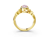Yellow gold Fancy Pink Pear  Halo Diamond Floral Band with Four-Prong Setting_58