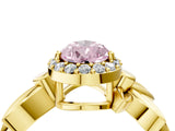 Yellow gold Fancy Pink Pear  Halo Diamond Floral Band with Four-Prong Setting_59