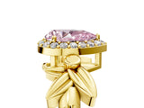 Yellow gold Fancy Pink Pear  Halo Diamond Floral Band with Four-Prong Setting_60