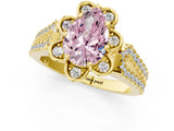 Yellow gold Fancy Pink Pear  Halo Diamond Floral Split Shank Engagement Ring 1